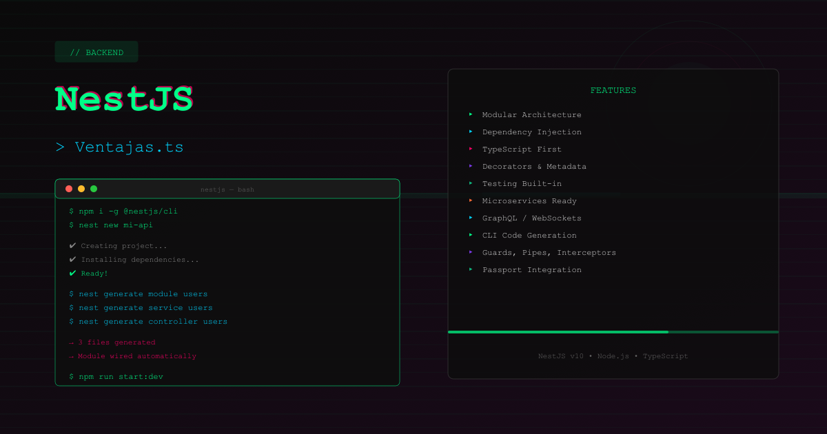 NestJS: Ventajas que lo hacen brillar en el backend con TypeScript